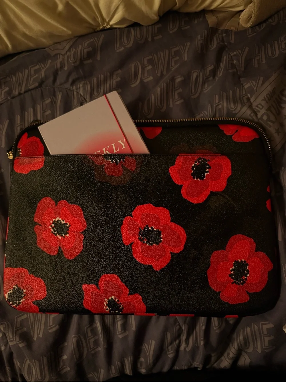kate spade Black Computer Sleeve with Red Floral Print